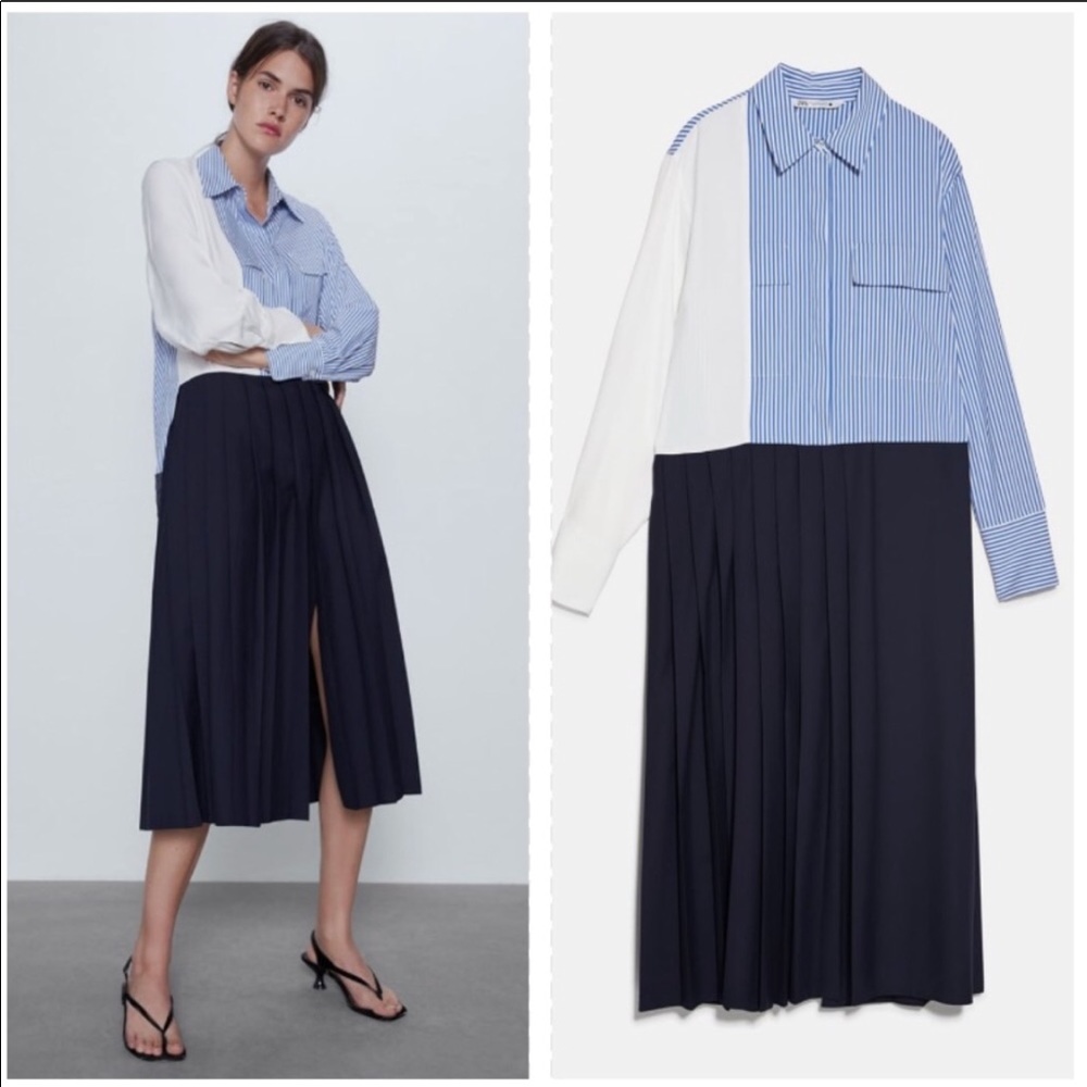 ZARA Pleated Patchwork Dress